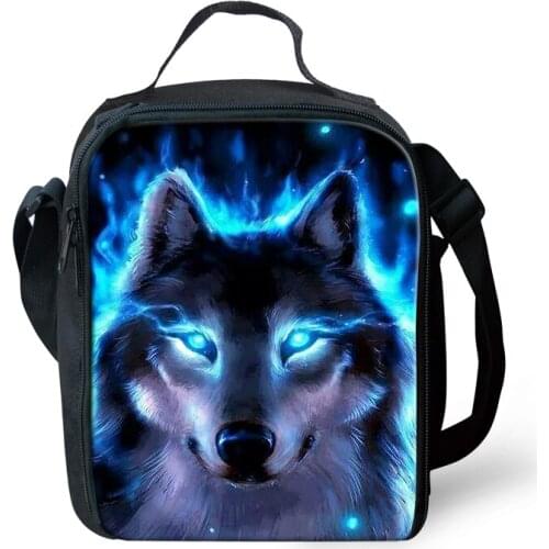 HaoYun Kids Insulated Lunch Bag Fantasy Wolf Pattern Toddler Boys Waterproof Lunch Box Students Cute Picnic Snacks Container