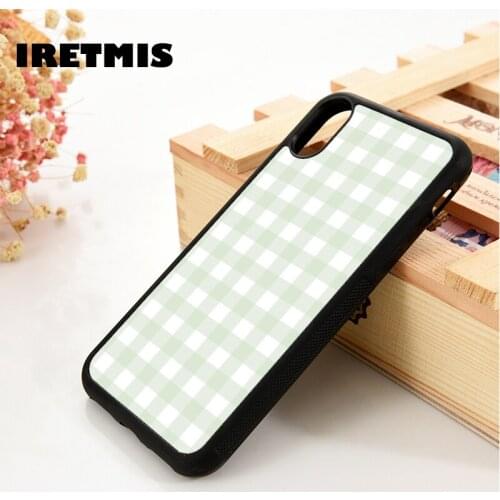 Iretmis 5 5S SE 6 6S TPU Silicone Rubber Phone Case Cover for iPhone 7 8 Plus X Xs 11 12 MINI Pro Max XR Sage Gingham