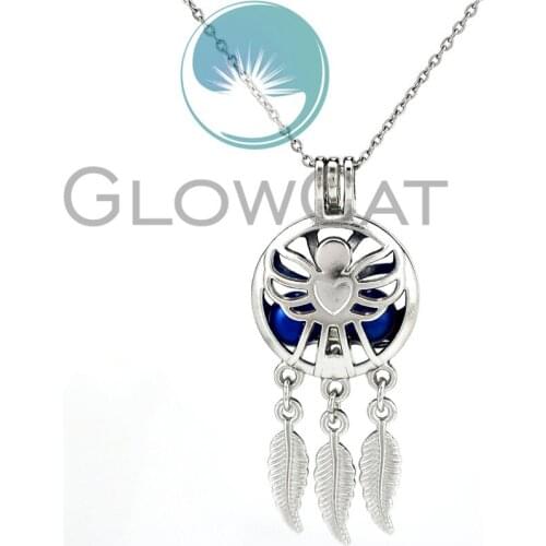 KK826 Beauty Angel Girl Dream Catcher Beads Cage Locket Pendant Perfume Essential Oil Diffuser Pearl Cage Necklace