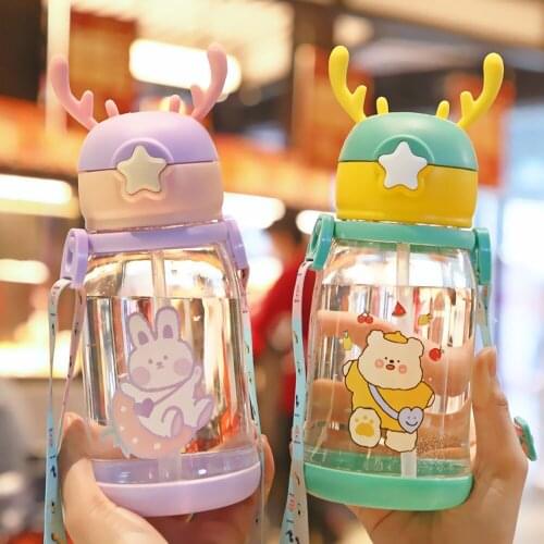Creative Children Water Cup Straw Cup Kindergarten Anti-fall Baby Summer Portable Water Bottle Summer Outing Bottle Cup