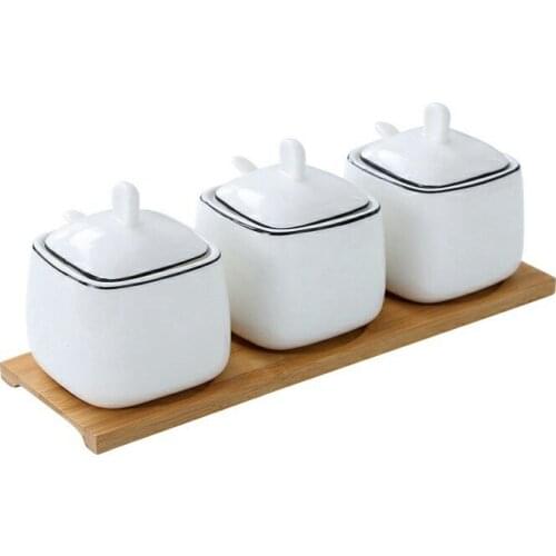 Creative Ceramic Seasoning Can Black Line Square 3 Piece Ceramic Can Seasoning Box Bottle