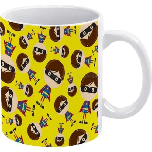 Cute Cartoon Heroic Superhero Pattern White Mug Ceramic Mug Creative Mug Superhero Heroes Hero Cape Comics Cute Cartoon Superher
