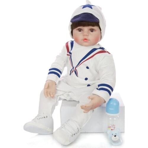 60 cm Reborn toddler baby Dolls Soft Silicone Vinyl limbs cotton body Cosplay Navy Uniform Toy For Kid Birthday Gift