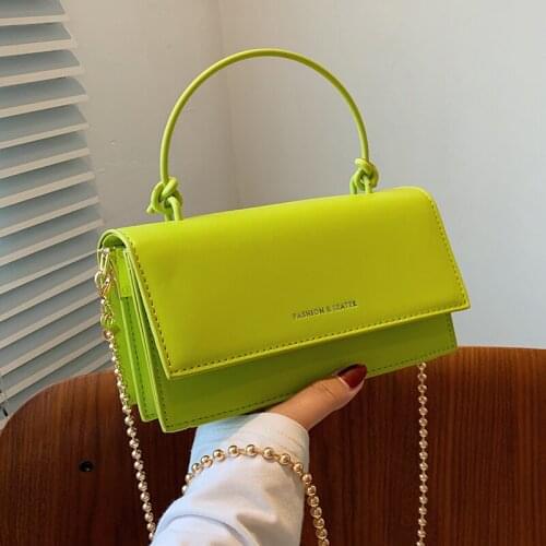 Summer Green Shoulder Bags for Women Small Chain Tote Handbags Ladys Simple Square Crossbody Bags Solid Color Flap Messenger Bag