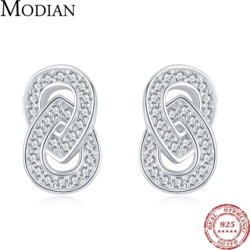 Modian Sparkling Double Circle Ear Pins Classic 925 Sterling Silver Stud Earrings For Women Wedding Statement Jewelry Brincos