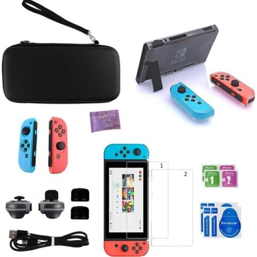 9 in 1 Nintend Switch Accessories Kit with Storage Bag For Nintendo Switch Silicone Case Crystal Shell Tempered Screen Protector