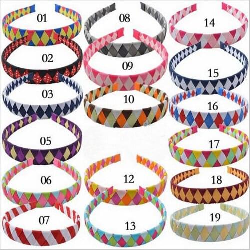 10pcs 1" women Basic woven head bands girl Lady headwear diamond check ribbon winding hair band hair Accessories FJ3107