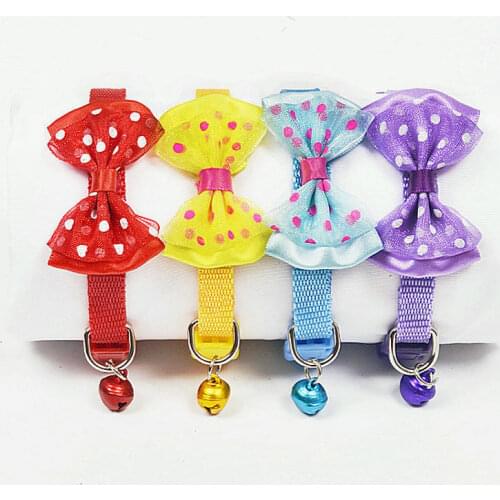 Adjustable Polyester Dog Collars Pet Collars With Bowknot Bells Charm Necklace Collar For Little Dogs Cat Collars Pet Supplies