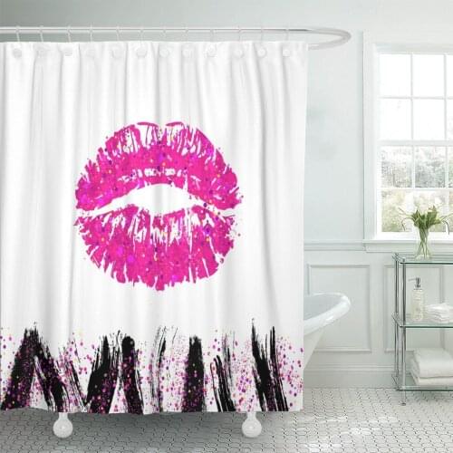 Pink of Mouth Glamour Kiss Gold Shimmer for Luxury Shower Curtain Waterproof Fabric 72 x 78 Inches Set with Hooks