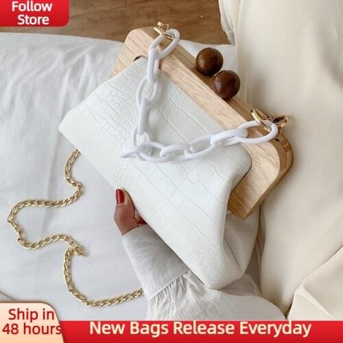 2020 Fashion Women Bag With Chain Wood Crossbody Bag Summer Beach Shell Stone Pattern PU Leather Small Bag Cross Body Purse