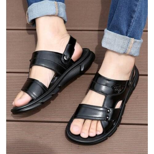 Platform shoes men summer sandals wedge footwear cow leather slip-on slippers man shoes plus size soft male sandals dropshipping