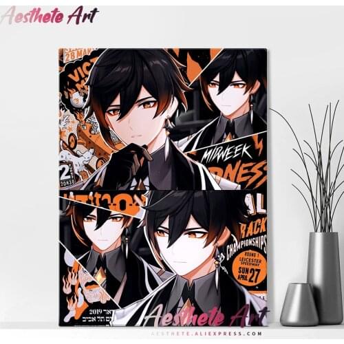 Zhongli Genshin impact Decoration Home Decor Canvas Painting Living Room Wall Art Pictures Posters Prints Pattern