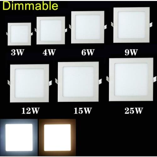 Dimmable Ultra thin 6W/9W/12W/15W/25W Square led ceiling light cool/natural/warm white AC85-265V With adapter panel light