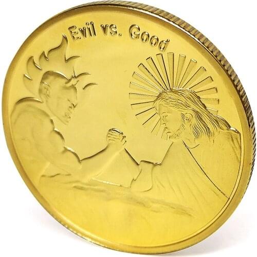 In God We Trust God Jesus Vs Evil Satan Christ Cross Coin Gold Plated Souvenir Coins Festival Gifts