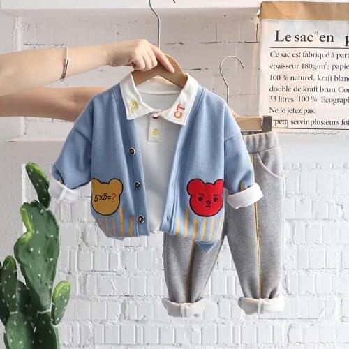 HYLKIDHUOSE Autumn Baby Boys Girls Clothing Sets Infant Cartoon Bear Coats T Shirt Pants Children Clothes Outfit Kids Sportswear