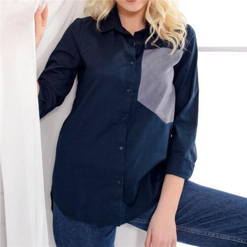 2021 New Summer Solid Patchwork Chiffon Shirt Top Women Casual Full Sleeve Single Breasted Turn Down Collar Blouse Top