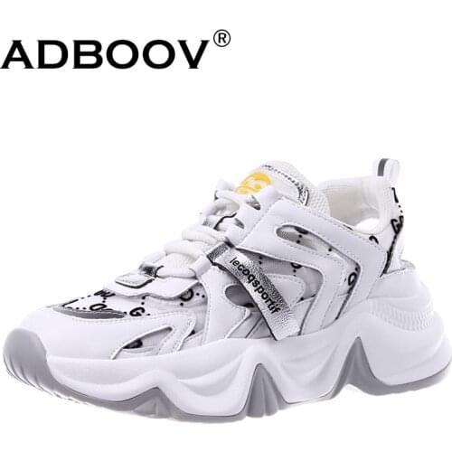 ADBOOV Back Hollow Summer Shoes Women Letter Print Breathable Fashion White Sneakers Women