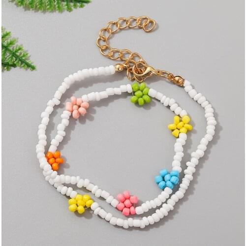 Bohemian Female Fashion Handmade Beaded Multicolor Flower Bracelets For Women Boho White Glass Beads Charm Bracelet Jewelry Gift