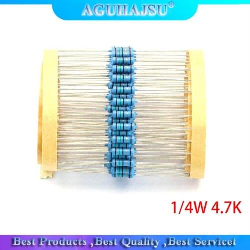 1Lot 100PCS 1/4W 4.7K 1/4W-4.7K ohm 4.7Kohm Metal Film Resistor 0.25W 1% High Quality