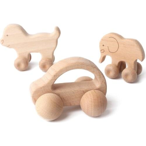 1Pc Wooden Toys Beech Wood Blocks Car Cartoon Educational Montessori Toys For Children Teething Baby Teethers Birthday Gift baby
