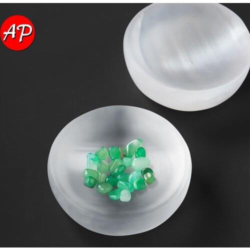 1pc Natural crystal round gypsum hand polished carved crystal container bowl for decorate