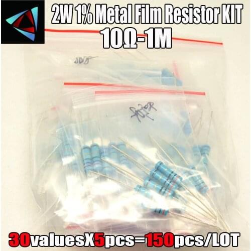 2W 1% 10R-1M,30valuesX5pcs=150pcs, 2W Metal Film Resistors Assorted Kit, Sample bag