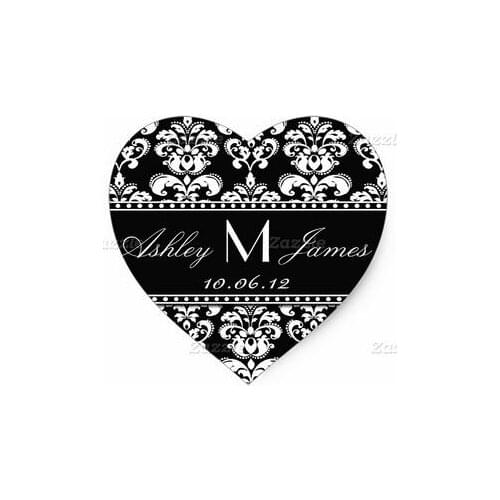 3.8cm Black White Damask Wedding Favour Sticker