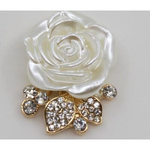 New 5Pcs 32mm White Roses Button Golden Metal Wedding Bride Holding Flowers Decorate DIY Hair Accessories Scrapbooking