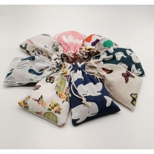 50pcs Pattern Style Jute Bag Sack Cotton Bag Drawstring Christmas Gift Bags for Jewelry Gift Packaging Bags Wedding Pouches Diy