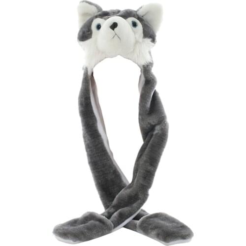 JOYHY Kids Cute Plush Gray Wolf Animal Hats with Paws Gloves Women Teenagers Girls Boys Winter Halloween Christmas Beanie Caps