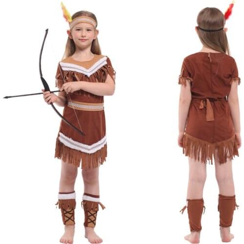Halloween Kids Party Stage Pretty Indian Princess Performance Costume Girls Bueaty Princess Pocahontas Indian Cosplay Costume