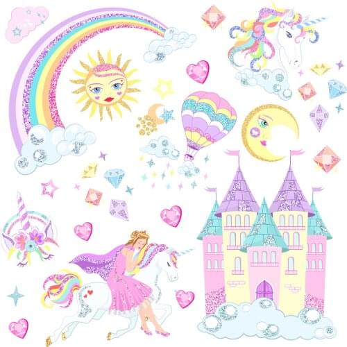 DIY Unicorn Wall Sticker Rainbow Girl Castle Reflective Wall Sticker Sticker