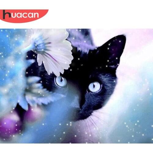 HUACAN Diamond Mosaic Cat Full Square Diamond Embroidery Sale 5d Diamond Painting Rhinestone Picture Home Decorations