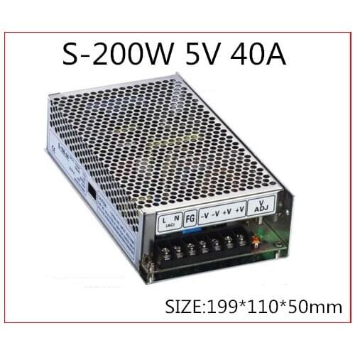 200W 5V 40A Single Output Switching power supply for Monitor Display LED Strip light AC-DC S-200-5