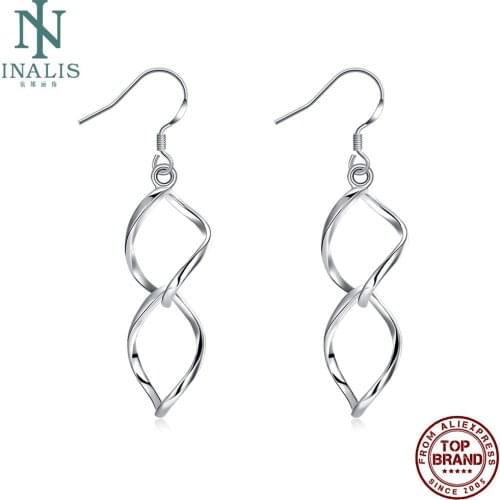 INALIS Geometric Two Spirals Drop Earrings For Women Simple White Female Copper Earring Wedding Fashion Jewelry Hot Sale New