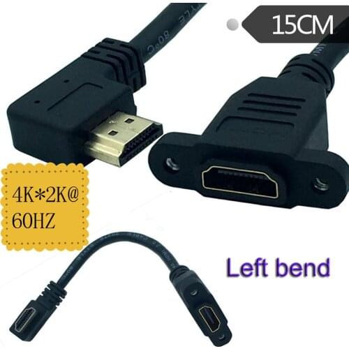 HDMI 4K*2k Cable HDMI 2.0V 60Hz, Left angle male to female panel mountextension cable 0.15m