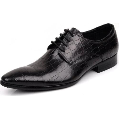Quality Embossed Leather Dress Men Shoes Black Brown Formal Wedding Shoes Mens Pointed Toe Business Office Work Man Male Shoes