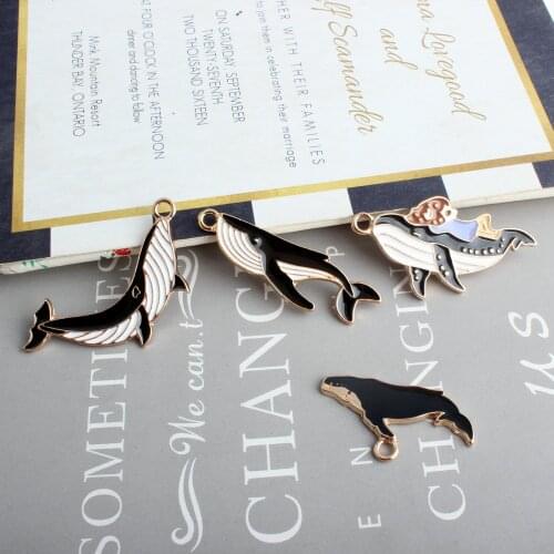 Kawaii Enamel Alloy Charms 10pcs Gold Tone Plated Oil Drop Animal Metal dolphin Whale Necklace Pendants Floating Earring Charm