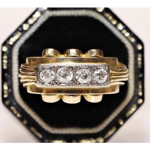 Antique Original Victorian Time 14k Gold Natural Diamond Decorated Amazing Pretty Strong Ring