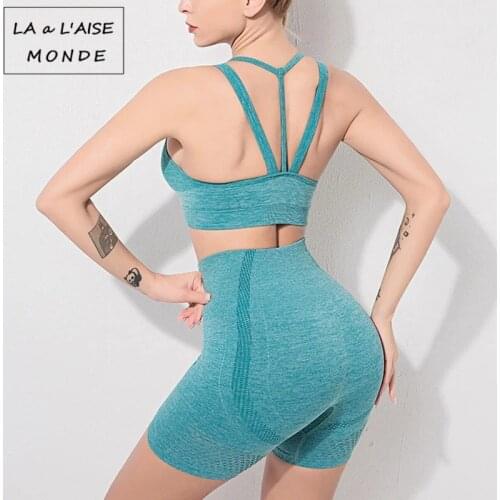 2 Piece Yoga Set Women Fitness Suit Running Sports Bra Peach Hip Yoga Shorts Female Workout Clothes Sports Suits Active Wear