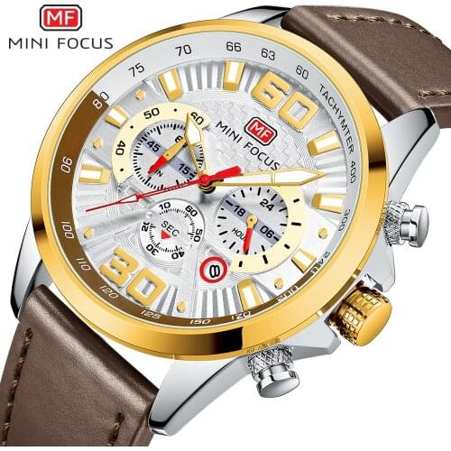 MINIFOCUS Watches Men Top Brand Luxury Sports Casual Watch Military Leather Quartz Wristwatch Wateproof Male Clock Chronograph