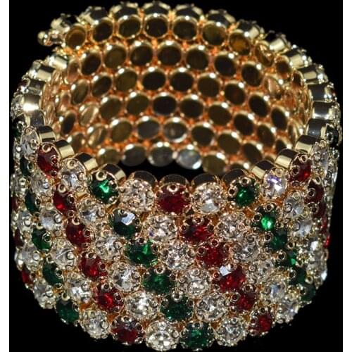 Fashion Full Rhinestone Gold Silver Plated Bangles For Women Red green white Crystal Wide Bangle Bridal Wedding Party Jewelry