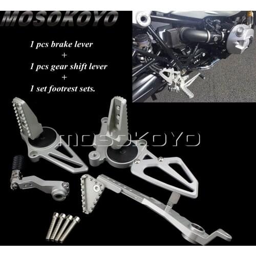 Motorcycle Silver Adjustable Footrest Pedal Kit For BMW R NineT R9T Rear Folding Foot Brake Gear Lever Control Shift Pedals Set