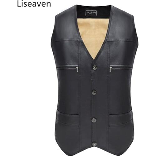 Liseaven Autumn Winter Warm Sleeveless Jacket Waistcoat PU Leather Mens Vest Fashion Casual Coats Mens