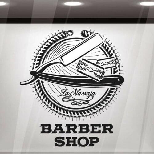 Barber Shop Logo Wall Decal Cutlery Set Sign Door Window Vinyl Stickers Hair Salon Beauty Spa Interior Decor Creative Mural E492