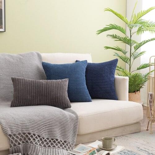 Nordic Cushion Cover Plaid Plush Throw Pillow Covers Navy Blue Black Pink Covers Farmhouse Home Decor