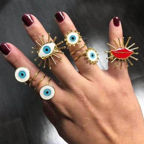 2020 New Creative Geometric Double Layer Wires Spine Lip Evil Eye Gold Rings For Women Exaggerated Boho Knuckle Ring Accessories