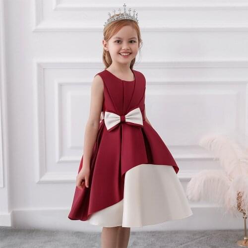 2021 New Sleeveless Bow Stitched Evening Dress Piano Performance Flower Girl Princess Skirt