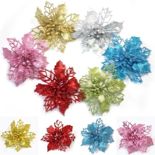 New 5Pc Glitter Christmas Flower Tree Hanging Ornaments Festival Xmas Decor DIY Home New Year Decoration Flower