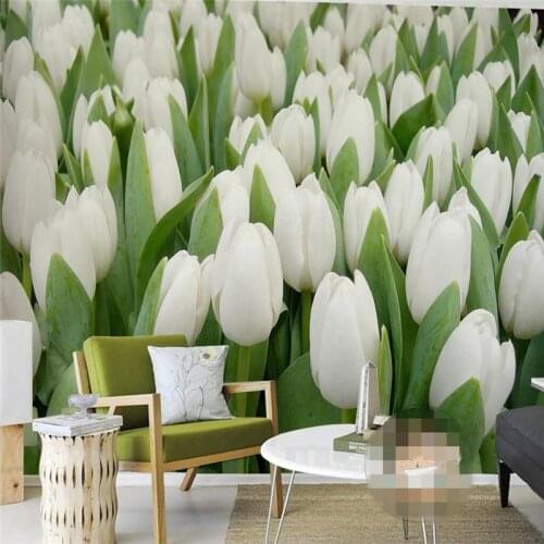 Beibehang Wallpaper Mural Wall Sticker White Tulip Flower Sea Flower Field FLORAL GREEN BACKGROUND papel de parede